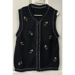 Blair sweater Vest zip up size embroidered roses Medium vintage